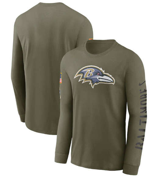 Men's Baltimore Ravens 2022 Olive Salute to Service Long Sleeve T-Shirt